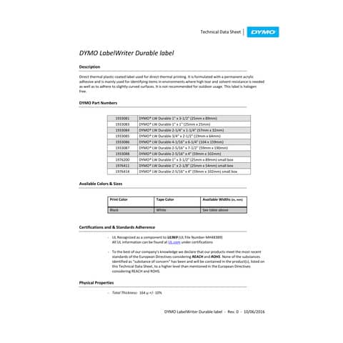 Rotolo da 160 etichette Dymo LaberWriter durable spediz./badge 54x25 mm bianco 2112283